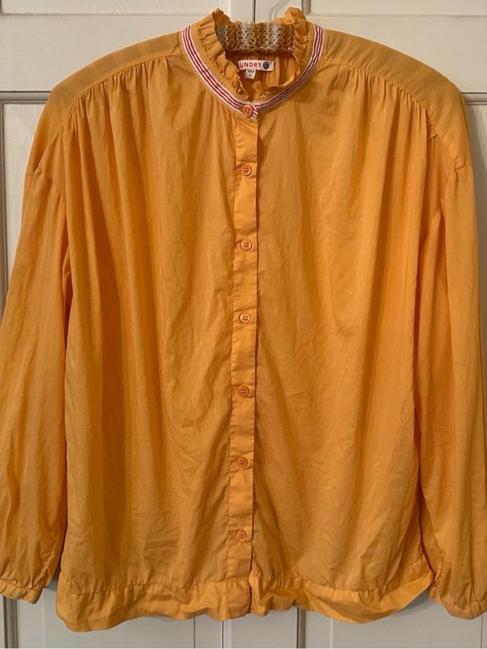 Sundry Orange Sherbert Lightweight 100% Cotton Shirt Button Up Blouse Ruffle 1 S